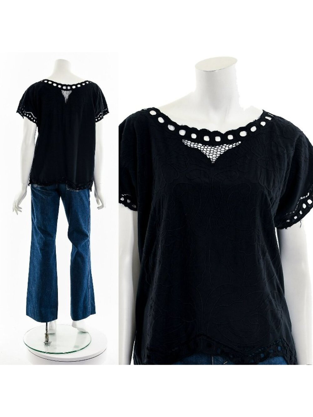 Black Cutout Tropical Lace T-shirt